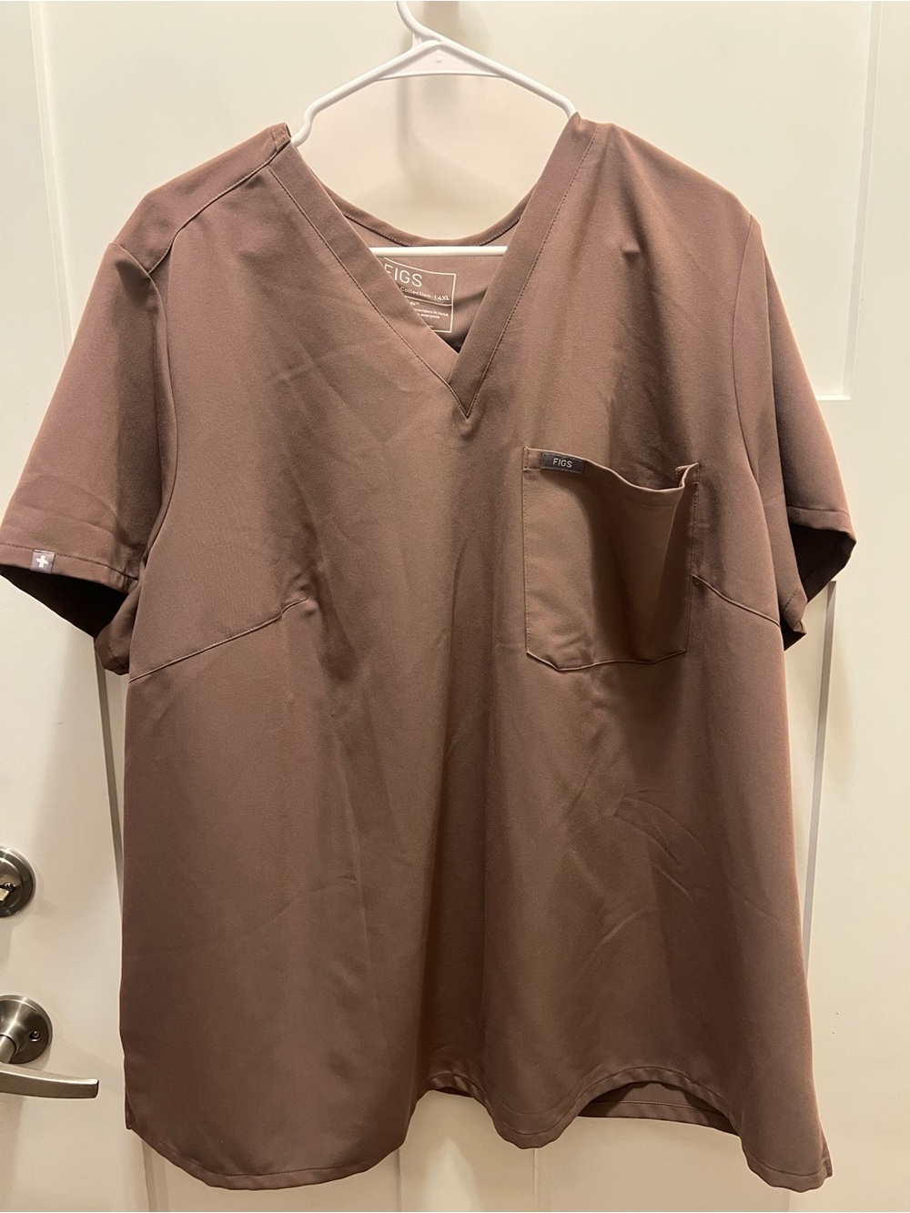 Figs Women's V-Neck Short Sleeve Scrub Top in Brown